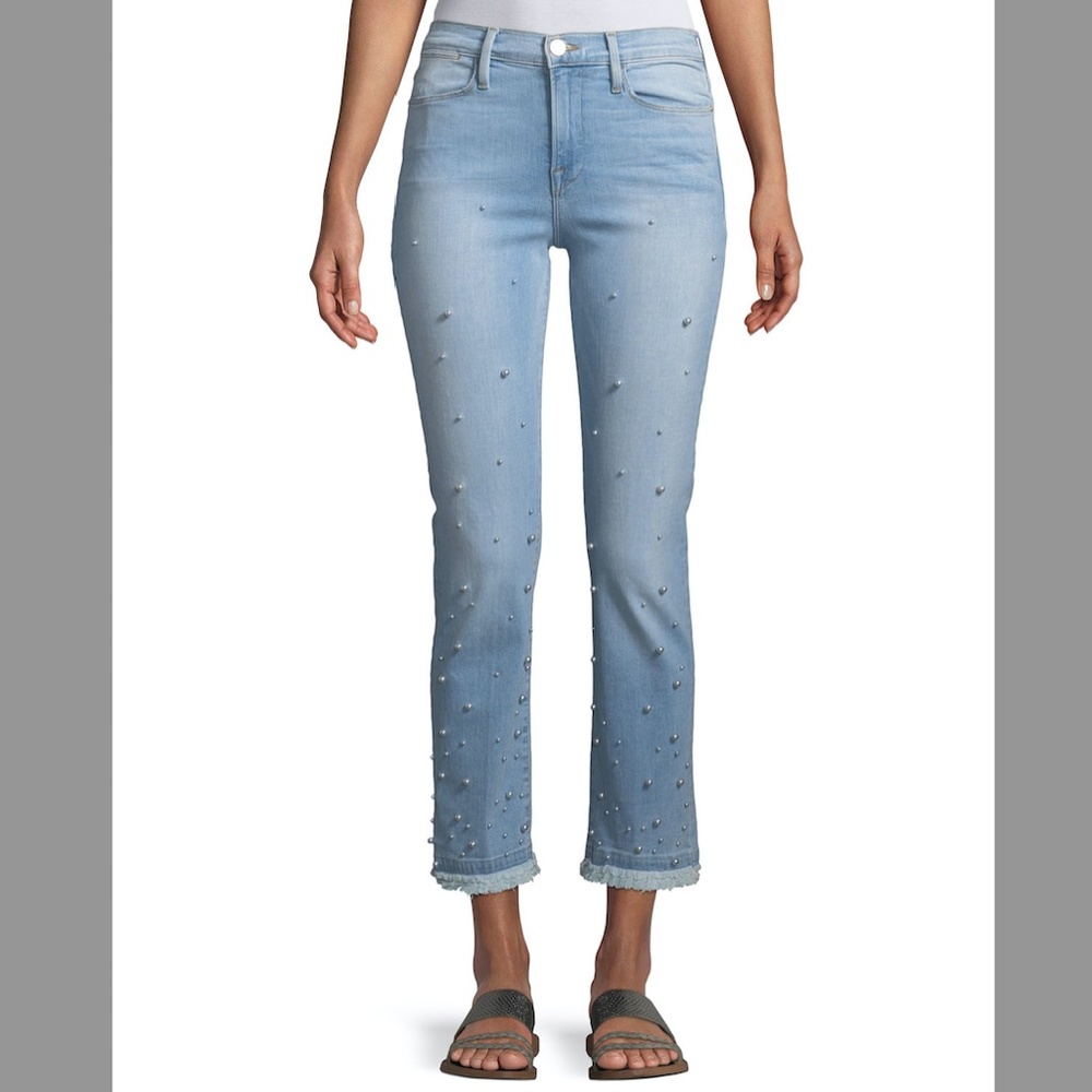 FRAME "Le High" jeans with pearl and deconstructed hem